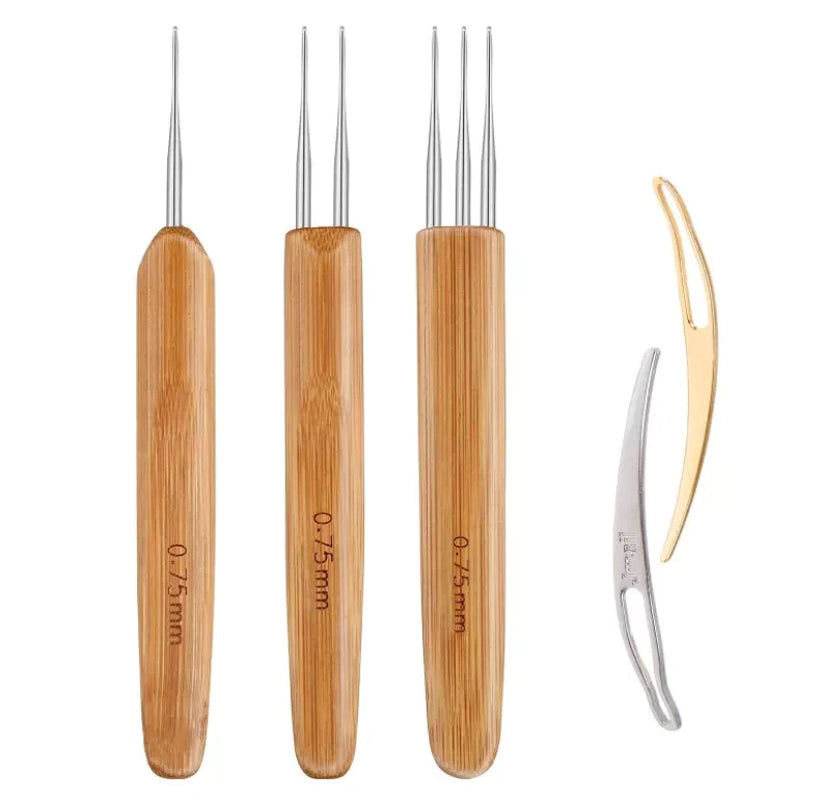 P4TC | 5-Piece Bamboo Handle Crochet Needle Hair Tool Set