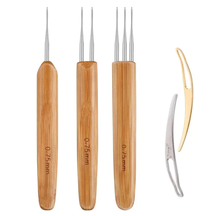P4TC | 5-Piece Bamboo Handle Crochet Needle Hair Tool Set