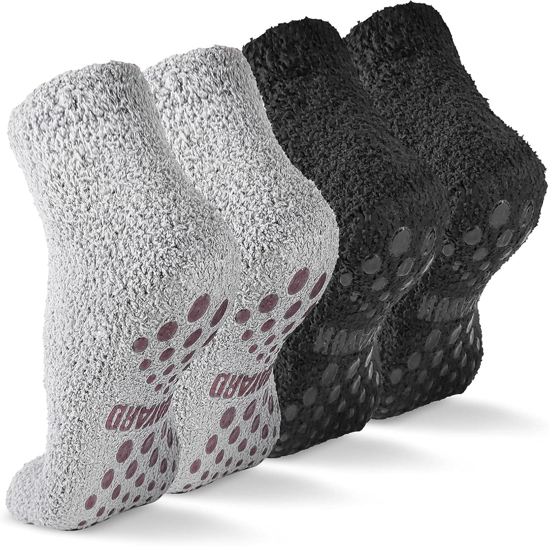 Non Slip Fuzzy Grippy Sock Warm Fluffy Cozy Fleece Slipper Winter Hospital Socks for Men Women 4 Pairs