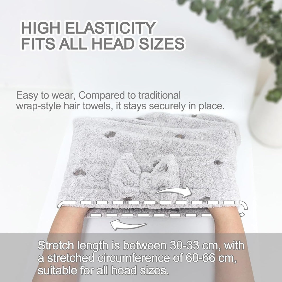 3Packs Microfiber Hair Towel for Women - Quick-Drying, Super Absorbent Hair Wrap with Bow Design, Soft Hair Towel Turban for Curly Long Wet Hair