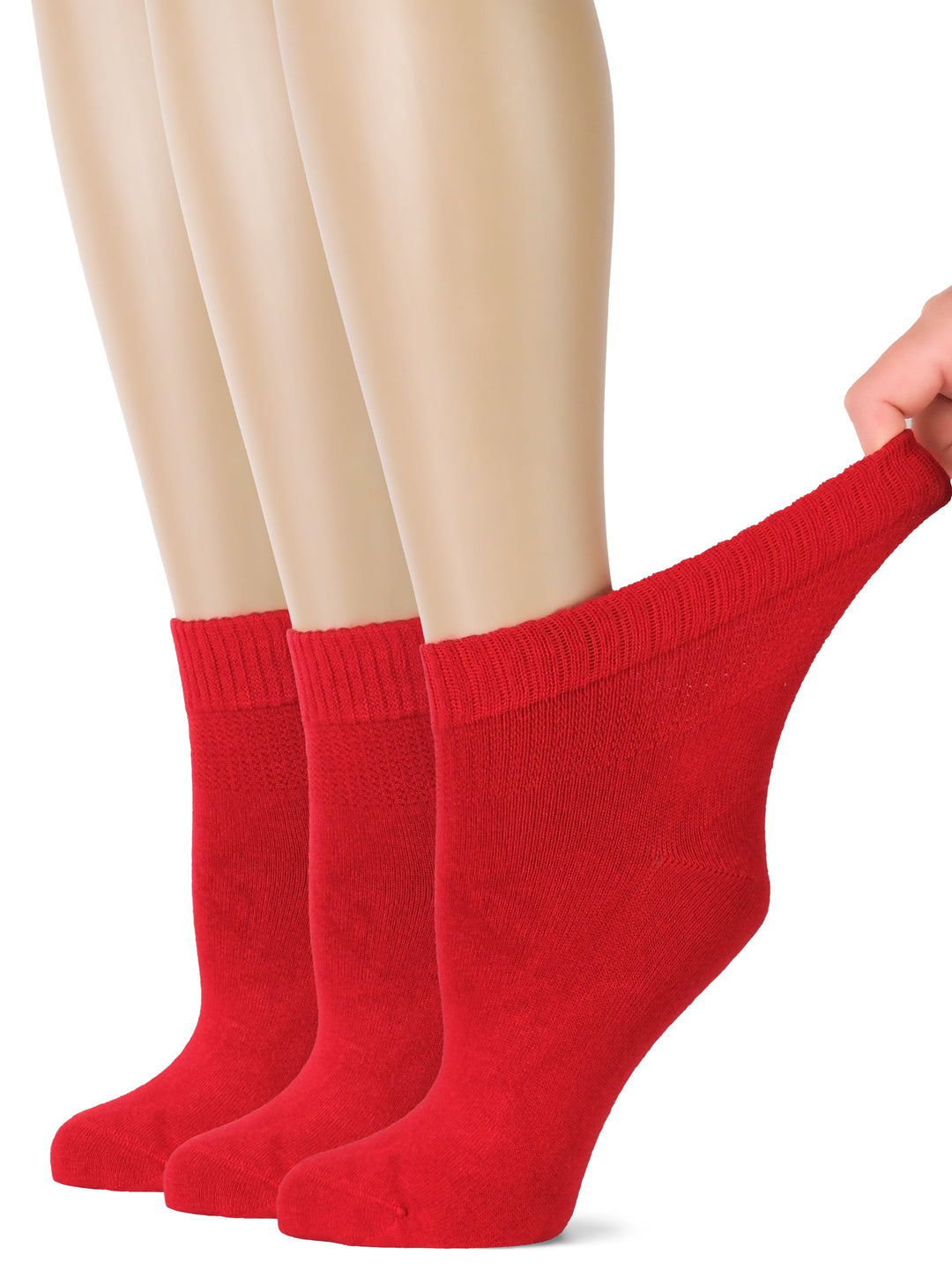 Women'S Bamboo Ankle Loose Fit Diabetic Socks, Soft, Seamless Toe, Wide Stretchy, Non-Binding Top, 3 Pairs, Red, Shoe Size: 6-9