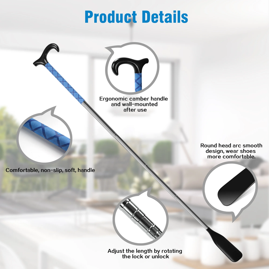 P4TC | Long Handle Shoe Horn 14" to 34" Adjustable | No-Bend Dressing Aid for Seniors & Limited Mobility
