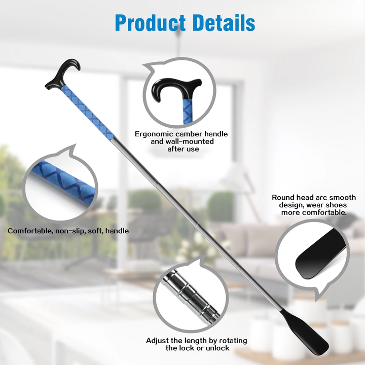 P4TC | Long Handle Shoe Horn 14" to 34" Adjustable | No-Bend Dressing Aid for Seniors & Limited Mobility
