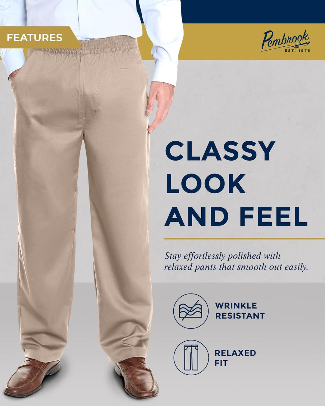 Men'S Elastic Waist Khaki Pants | Tan Pull on Jeans for Seniors