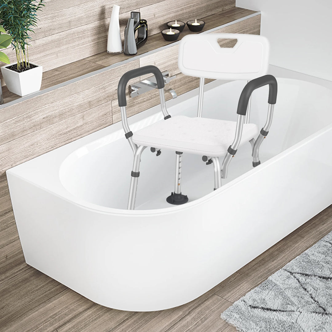 Adjustable Shower Chair, Shower Seat with Back and Padded Handles, Bath Chair for Seniors, Elderly, Disabled, Handicap and Injured, 350 Lb Capacity