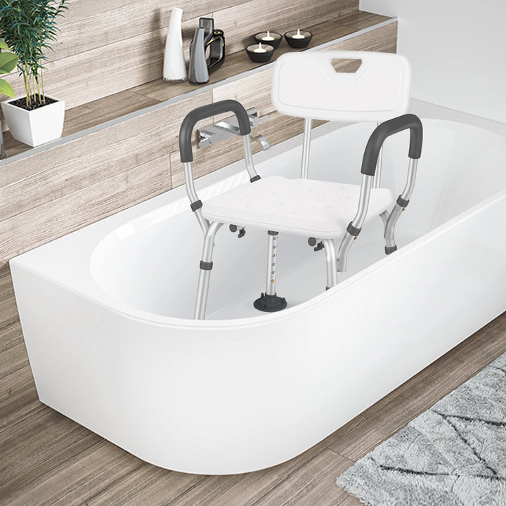 Adjustable Shower Chair, Shower Seat with Back and Padded Handles, Bath Chair for Seniors, Elderly, Disabled, Handicap and Injured, 350 Lb Capacity