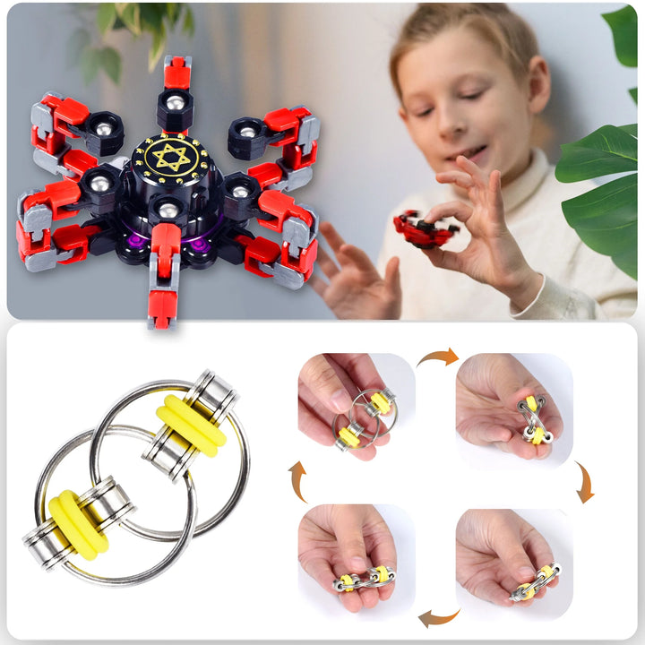 Fidget Toys for Adults and Kids – 9Pcs Set of Fidgets and Sensory Toys for Adults – Premium Small Fidget Toy Pack with Fidget Pad, Flippy Chain, Magnetic Ring - Stress Relief Toy Pack
