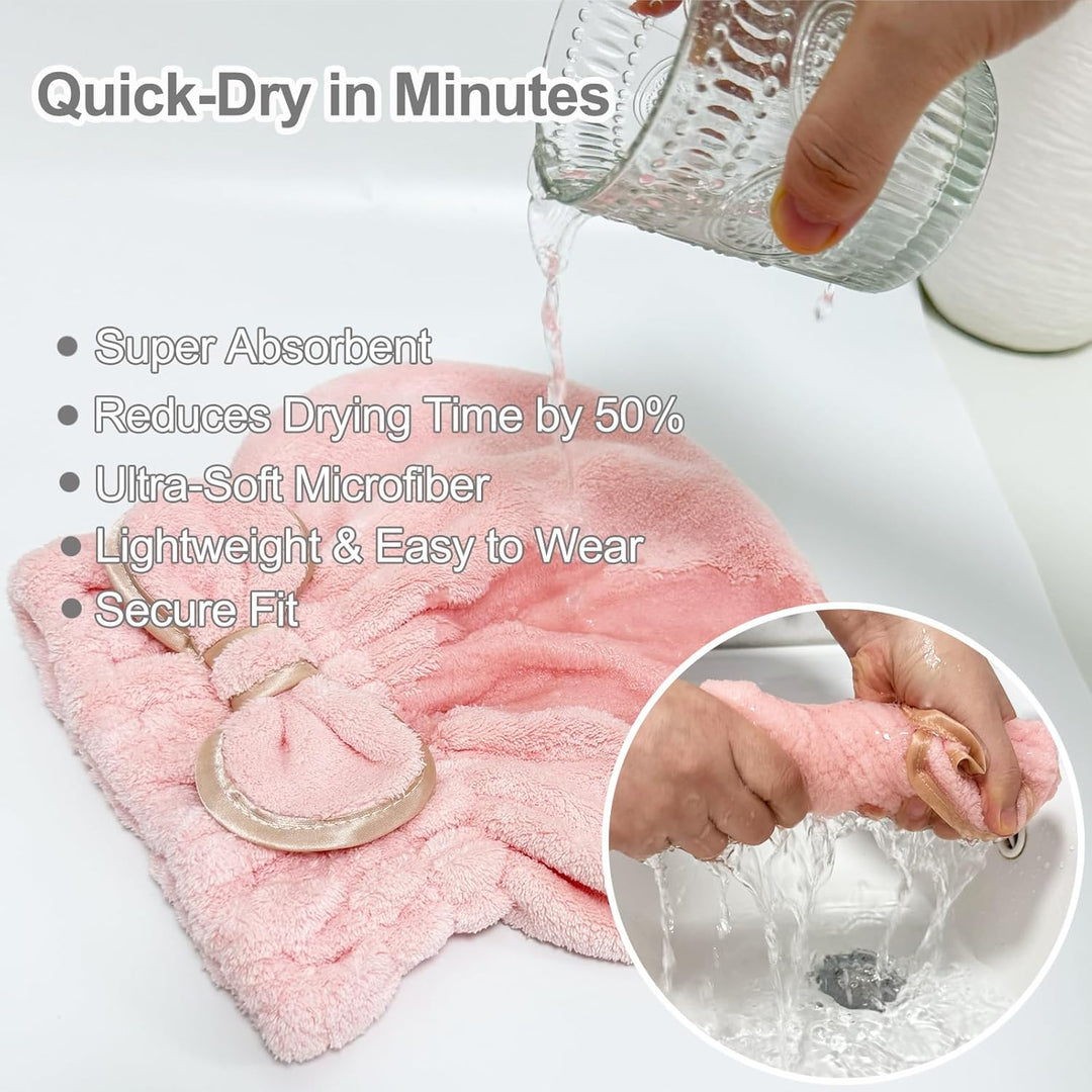 3Packs Microfiber Hair Towel for Women - Quick-Drying, Super Absorbent Hair Wrap with Bow Design, Soft Hair Towel Turban for Curly Long Wet Hair
