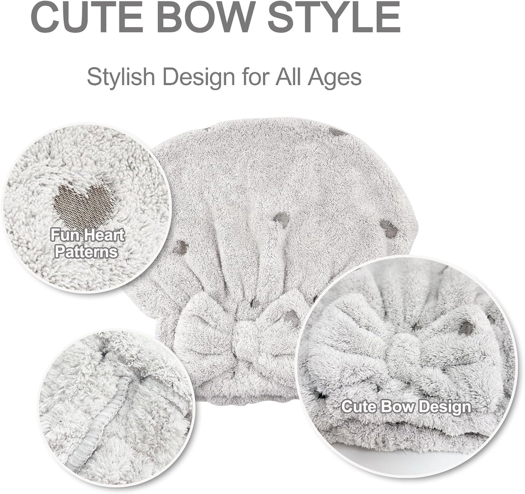 3Packs Microfiber Hair Towel for Women - Quick-Drying, Super Absorbent Hair Wrap with Bow Design, Soft Hair Towel Turban for Curly Long Wet Hair