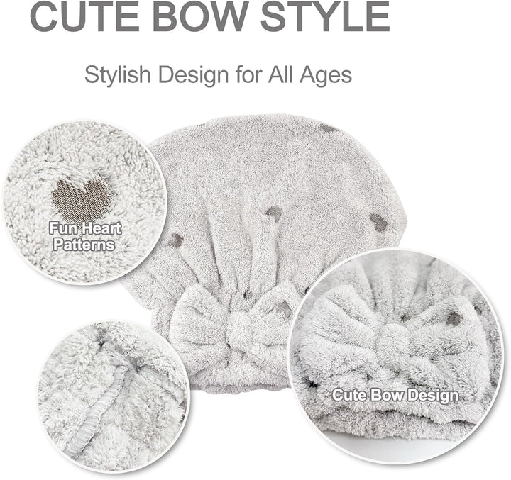 3Packs Microfiber Hair Towel for Women - Quick-Drying, Super Absorbent Hair Wrap with Bow Design, Soft Hair Towel Turban for Curly Long Wet Hair