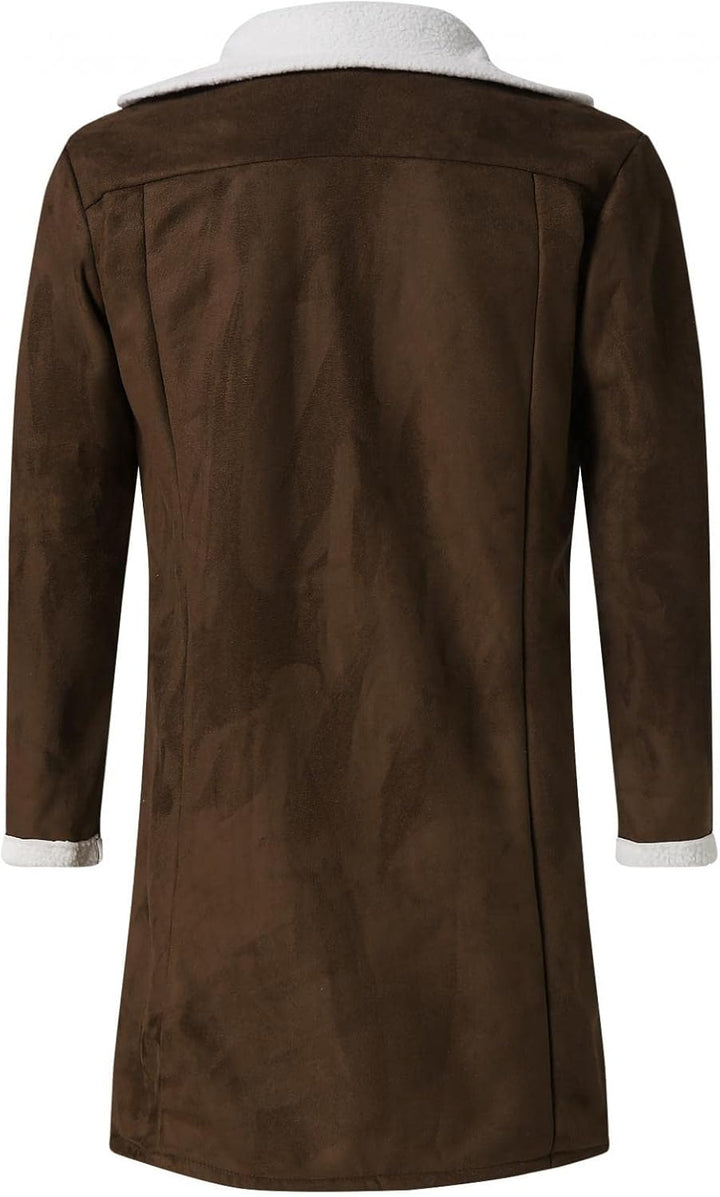 Men'S Corduroy Sherpa Motorcycle Jackets Fleece Lined Shawl Collar Thicken Trucker Winter Lab Coat Outwears