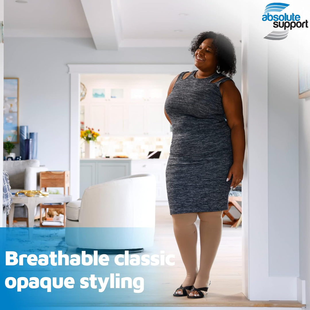 Opaque Graduated Support Compression Stockings with Open Toe for Women 20-30Mmhg | for Lymphedema, Diabetic, Swelling, Arthritis - Beige, X-Large, A214BE4