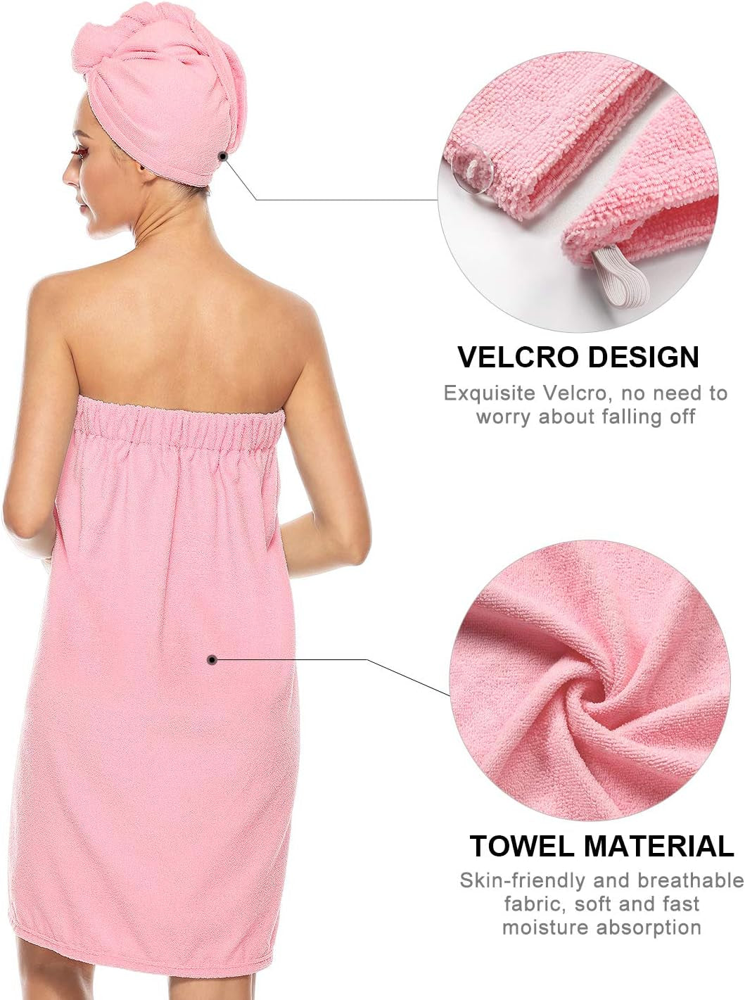 Women'S Spa Wrap & Hair Towel Body Wrap Adjustable Closure Bathrobe