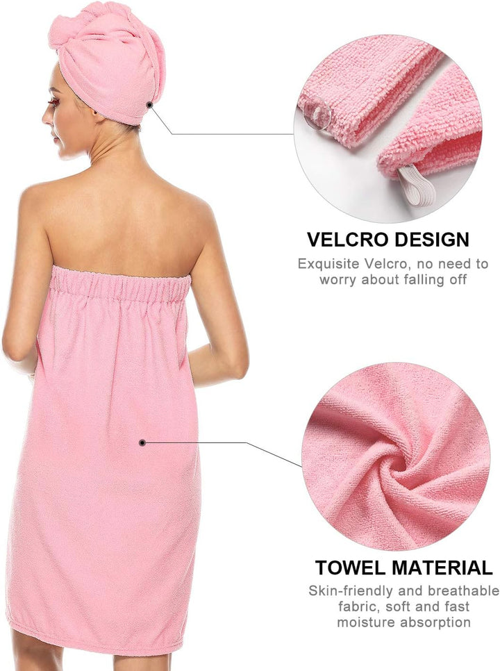 Women'S Spa Wrap & Hair Towel Body Wrap Adjustable Closure Bathrobe