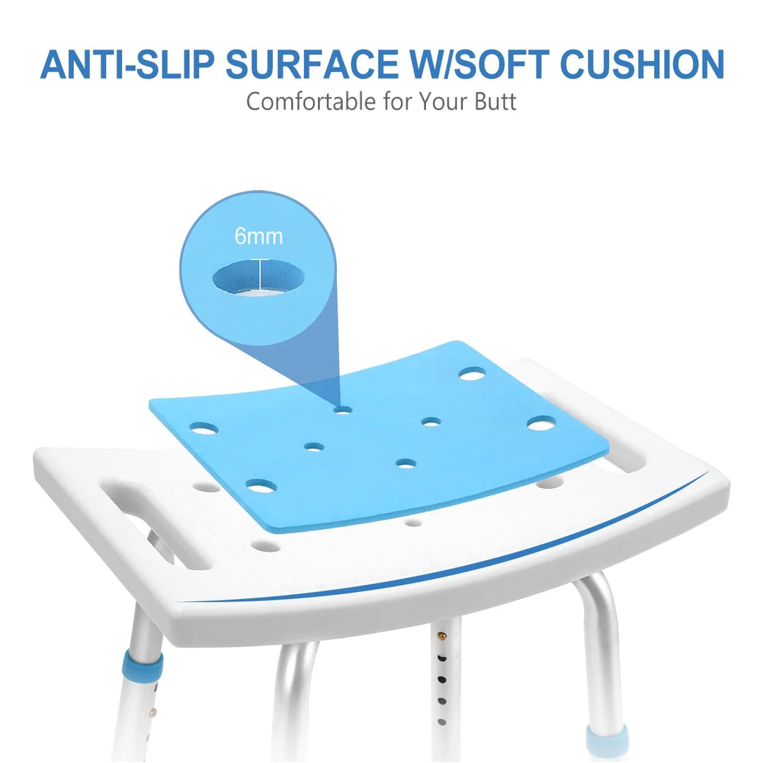 Health Line Shower Chair Stool Seat, Adjustable Padded Bench for Seniors, Elderly, Disabled 350Lbs