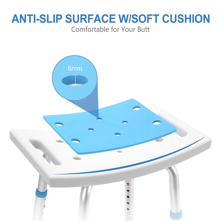 Health Line Shower Chair Stool Seat, Adjustable Padded Bench for Seniors, Elderly, Disabled 350Lbs