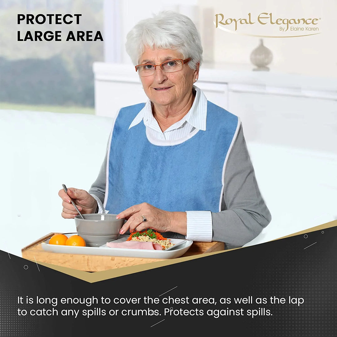 Premium Lightweight Adult Bibs for Elderly Seniors and Disabled Adults, 3 Pack (Blue)