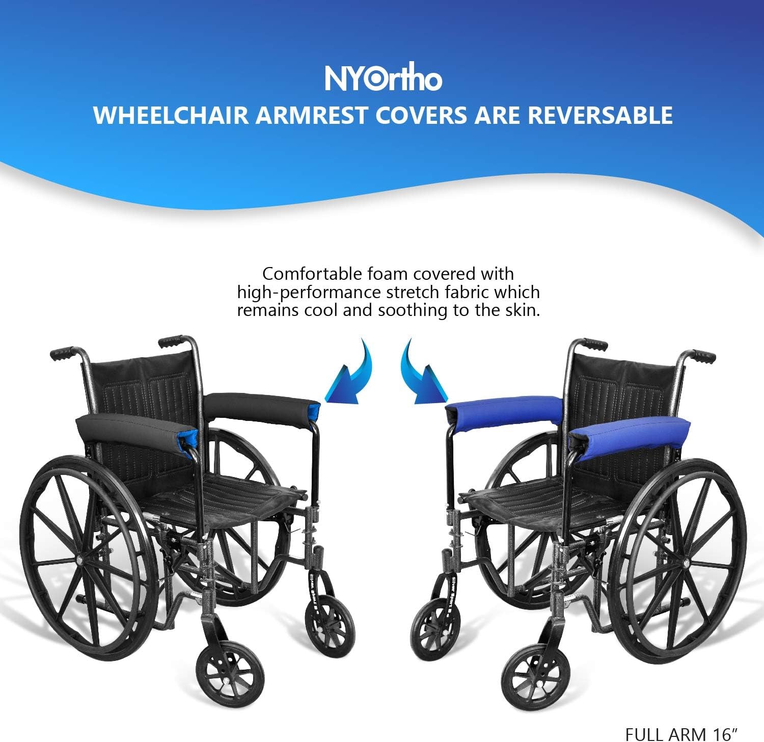Wheelchair Armrest Cover - Reversible Colors Arm Rest Cover (Pair) - Waterproof Arm Rest Pads for Office & Transport Chair - Soft Chair Cushions - Office Armrest Covers - 16 Inch