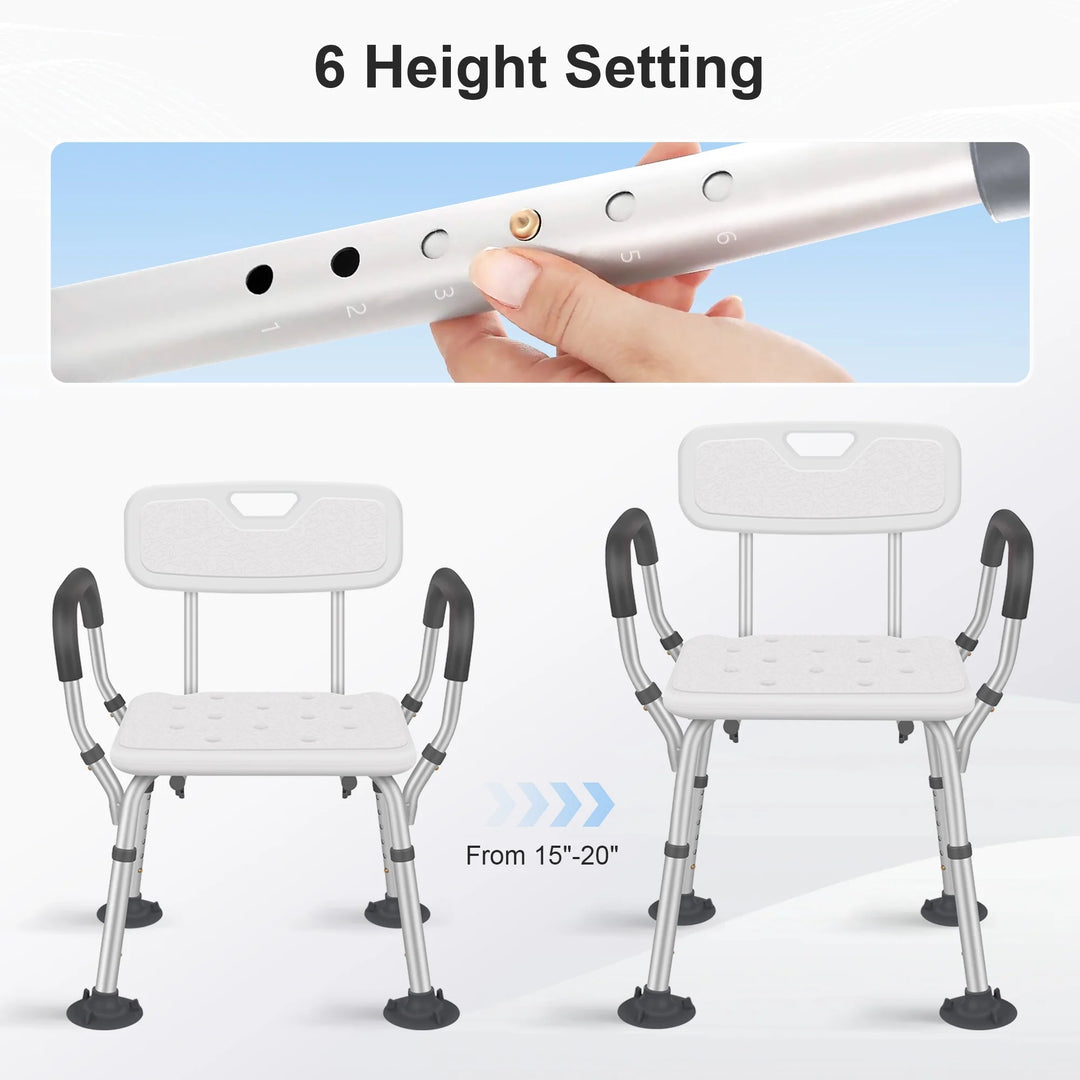 Adjustable Shower Chair, Shower Seat with Back and Padded Handles, Bath Chair for Seniors, Elderly, Disabled, Handicap and Injured, 350 Lb Capacity