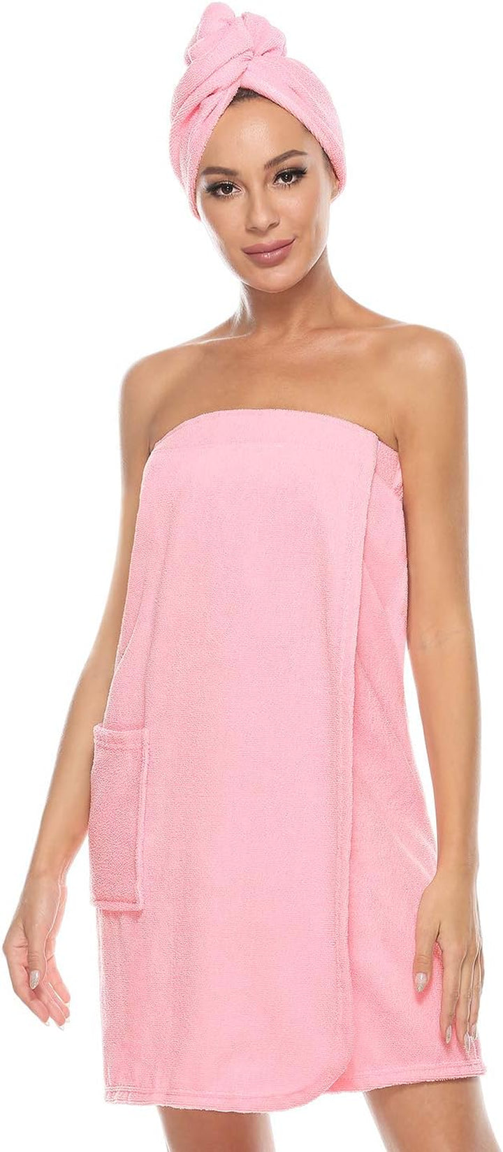 Women'S Spa Wrap & Hair Towel Body Wrap Adjustable Closure Bathrobe