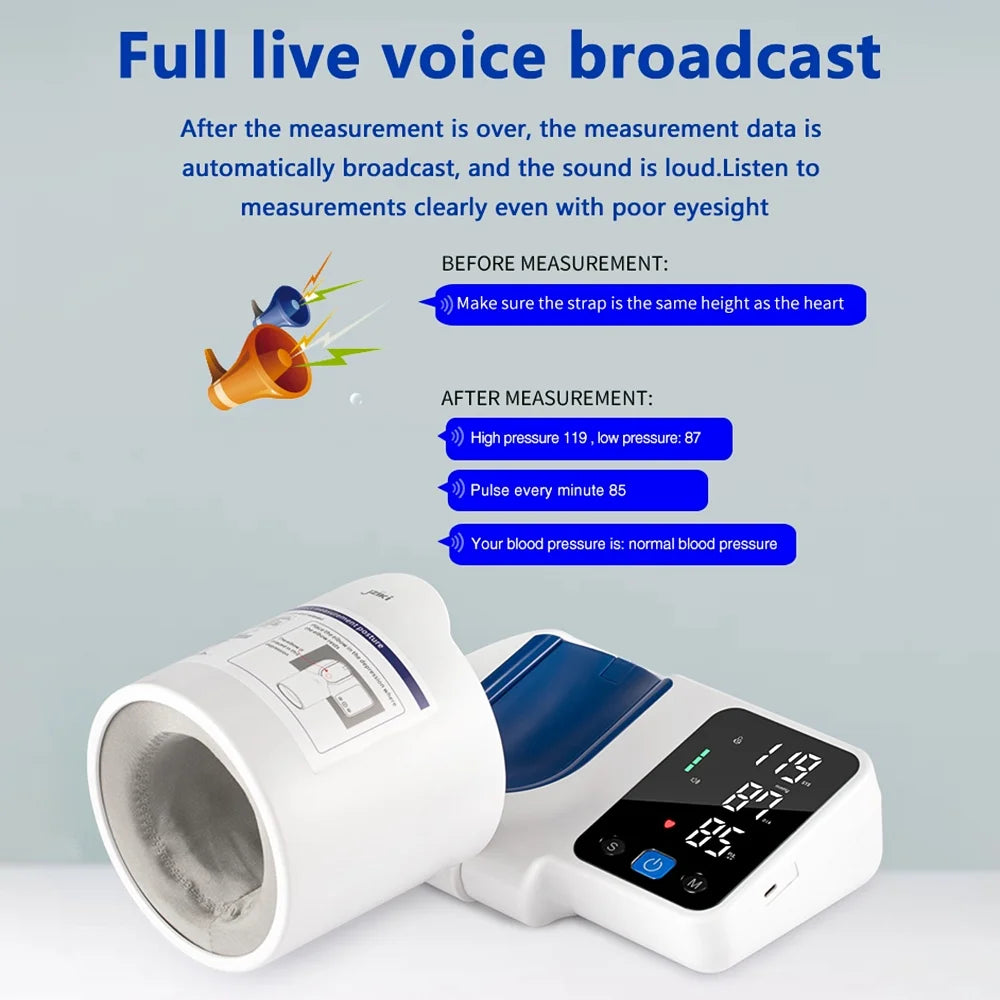 P4TC Digital Arm Blood Pressure Monitor – LED Display, Voice Broadcast, 99x2 Memory | For Home Use, Elderly & Disabled