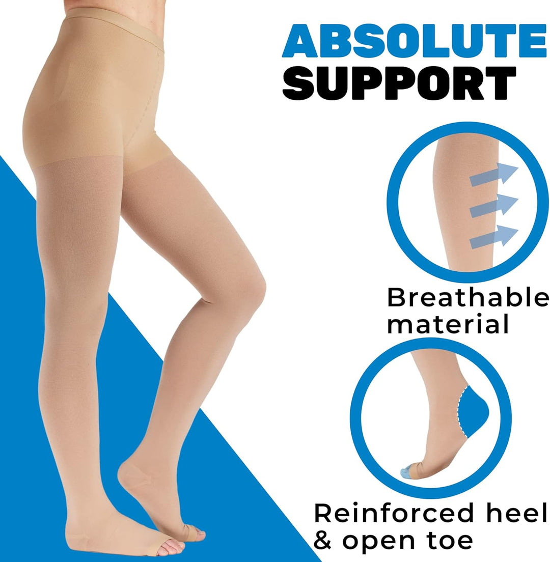 Opaque Graduated Support Compression Stockings with Open Toe for Women 20-30Mmhg | for Lymphedema, Diabetic, Swelling, Arthritis - Beige, X-Large, A214BE4