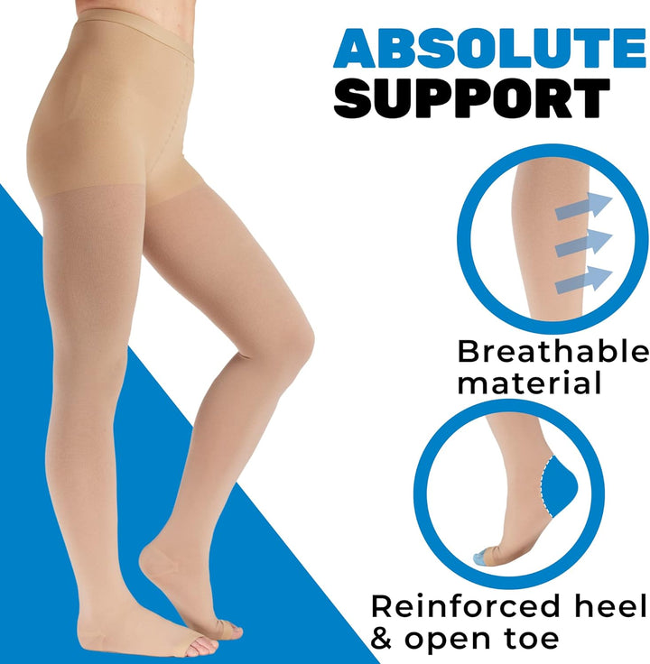 Opaque Graduated Support Compression Stockings with Open Toe for Women 20-30Mmhg | for Lymphedema, Diabetic, Swelling, Arthritis - Beige, X-Large, A214BE4
