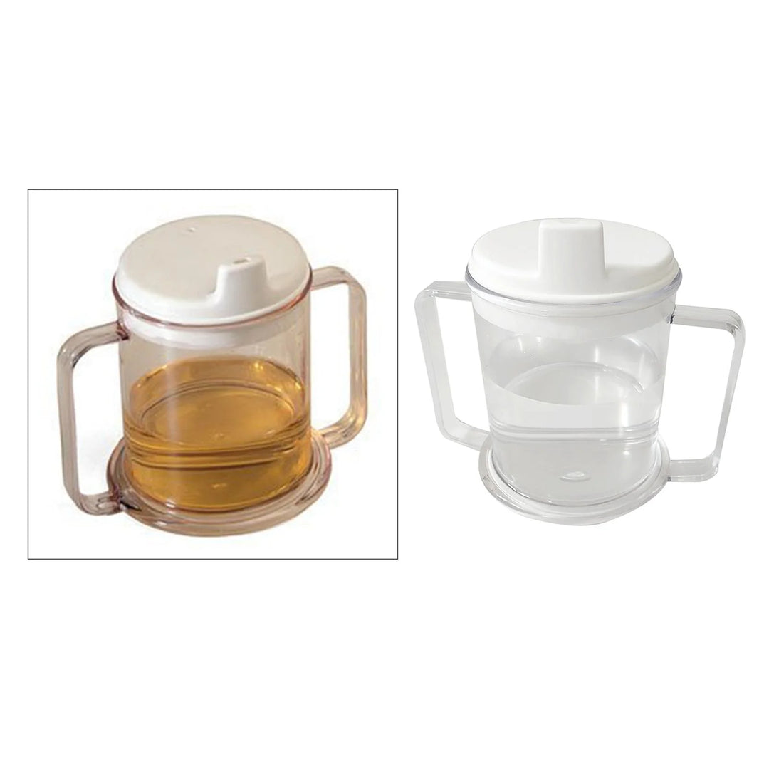 P4TC Dual-Handle Clear Sippy Cup – 10 oz Spill-Resistant Drinking Mug for Elderly, Disabled, Children & Patients

