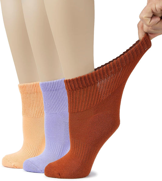 Women'S Cotton Diabetic Ankle Socks, Wide, Loose & Stretchy, Seamless Toe & Non Binding Top, Semi Cushion, 3 Pairs