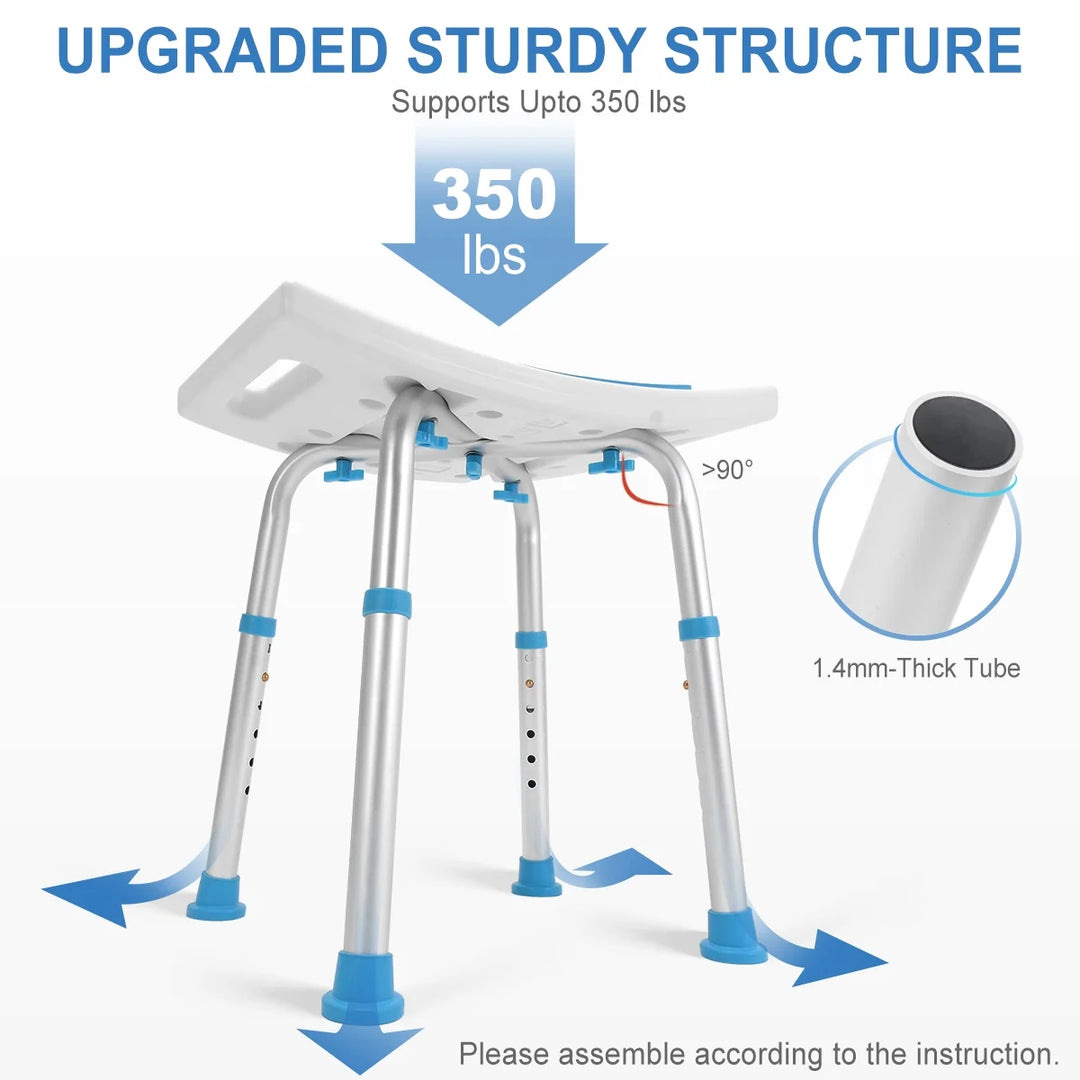 Health Line Shower Chair Stool Seat, Adjustable Padded Bench for Seniors, Elderly, Disabled 350Lbs