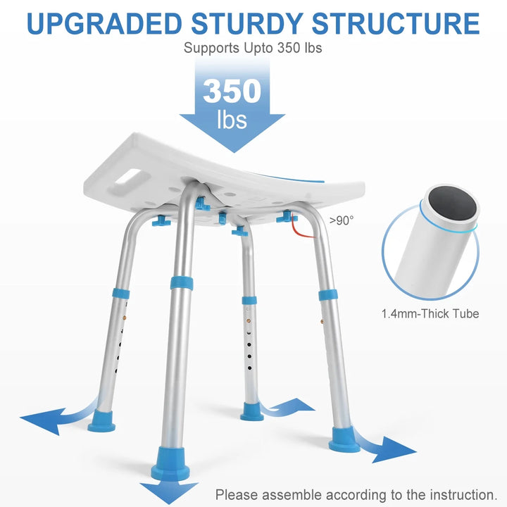 Health Line Shower Chair Stool Seat, Adjustable Padded Bench for Seniors, Elderly, Disabled 350Lbs