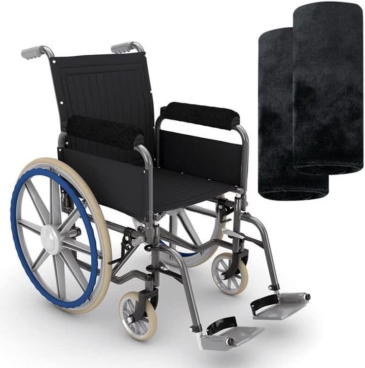 Wheelchair Armrest Pads for Sore Relief - Comfortable Self-Adhesive Foam Cushion Padding for Long-Lasting Use - Padded Wheelchair Arm Rest Covers Suitable for Wheelchairs & Crutches (Black)