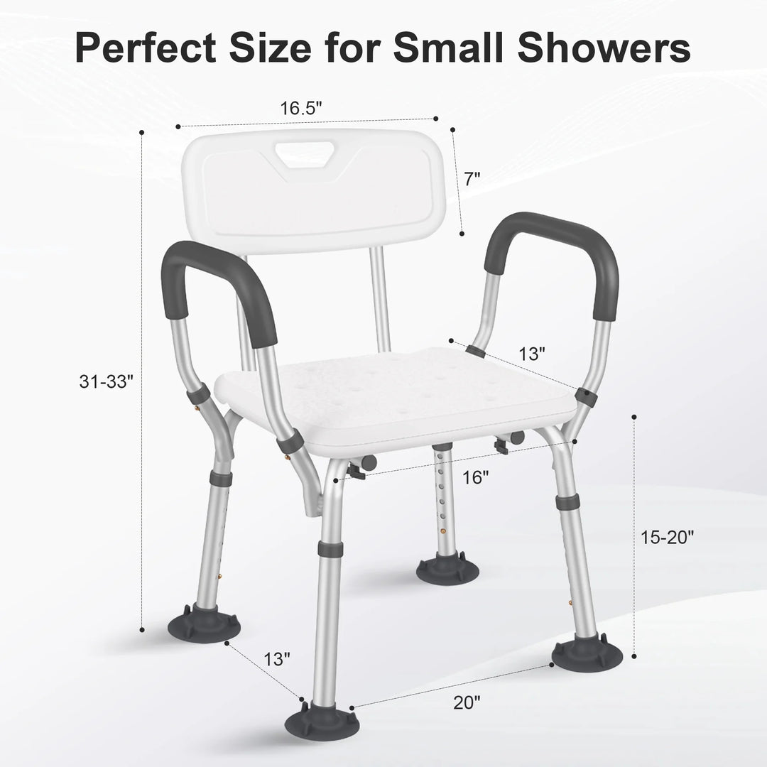 Adjustable Shower Chair, Shower Seat with Back and Padded Handles, Bath Chair for Seniors, Elderly, Disabled, Handicap and Injured, 350 Lb Capacity