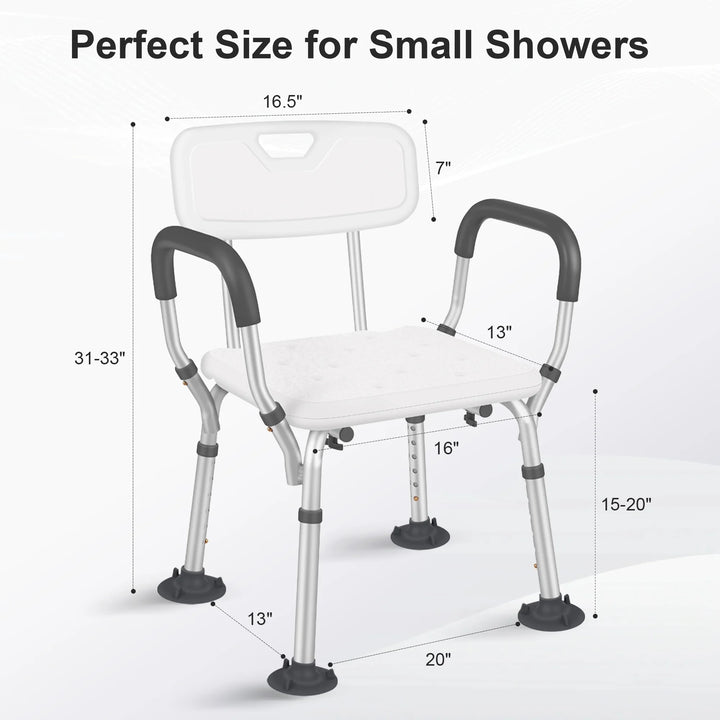 Adjustable Shower Chair, Shower Seat with Back and Padded Handles, Bath Chair for Seniors, Elderly, Disabled, Handicap and Injured, 350 Lb Capacity