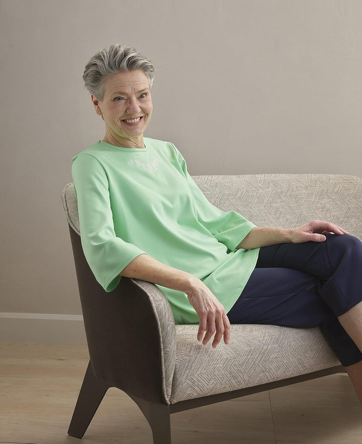 Women’S Open Back Adaptive Warm Winter Weight Top for Seniors - 3/4 Long Sleeve Scoop Shirt