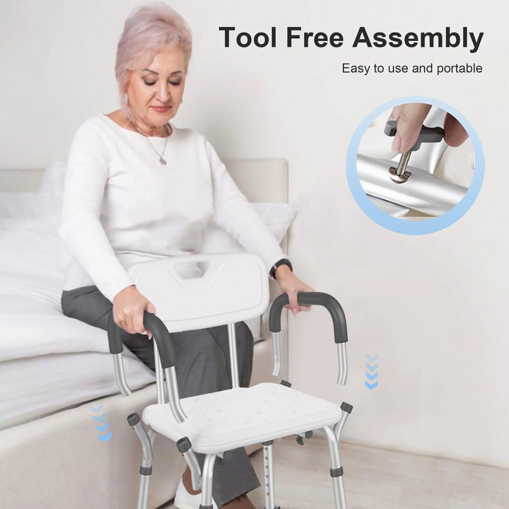 Adjustable Shower Chair, Shower Seat with Back and Padded Handles, Bath Chair for Seniors, Elderly, Disabled, Handicap and Injured, 350 Lb Capacity