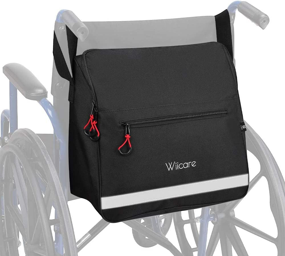 Wheelchair Backpack Bag, Wheelchair Pouch, Backpack for Wheelchair Users, Wheelchair Bags to Hang on Back, Wheelchair Accessories Bag, Large Storage Bag with Inner Cup Holder, Black