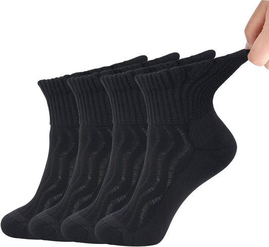 4 Pack Diabetic Circulator Socks Men Women, Non-Binding Extra Wide Ankle Socks, for Edema Ultra Soft 9-11 10-13 13-15