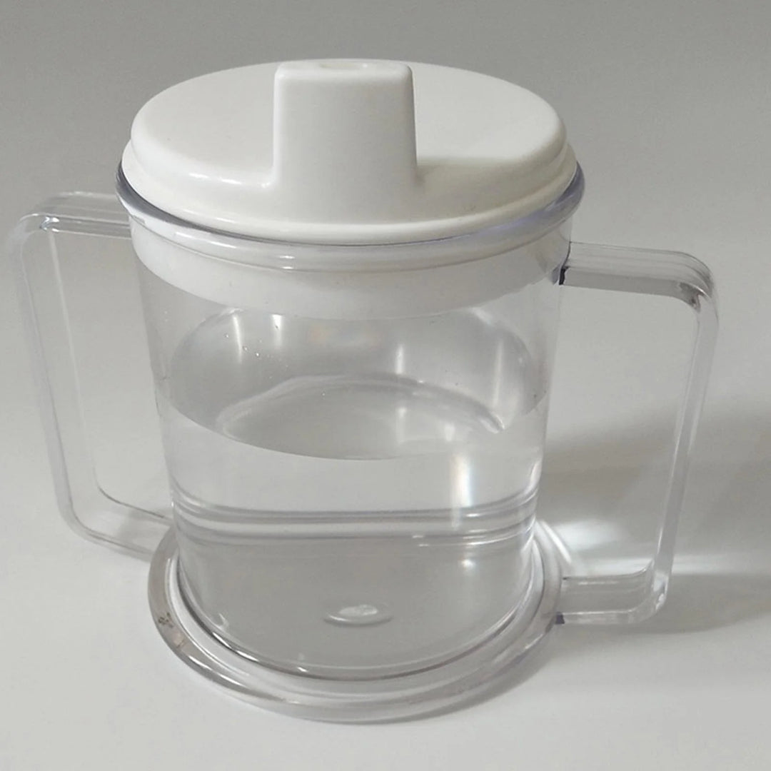 P4TC Dual-Handle Clear Sippy Cup – 10 oz Spill-Resistant Drinking Mug for Elderly, Disabled, Children & Patients

