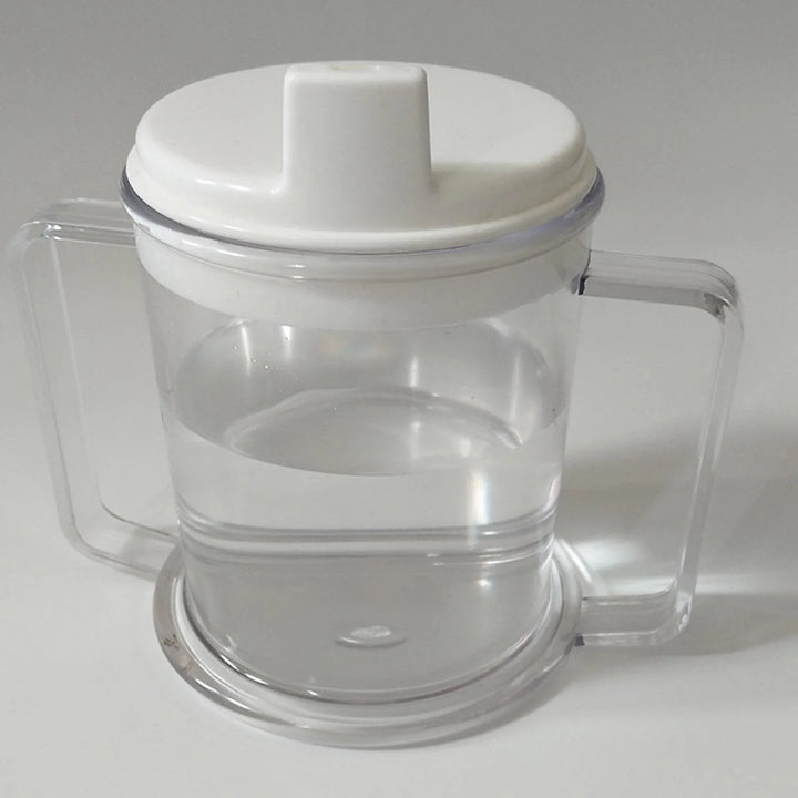 P4TC Dual-Handle Clear Sippy Cup – 10 oz Spill-Resistant Drinking Mug for Elderly, Disabled, Children & Patients

