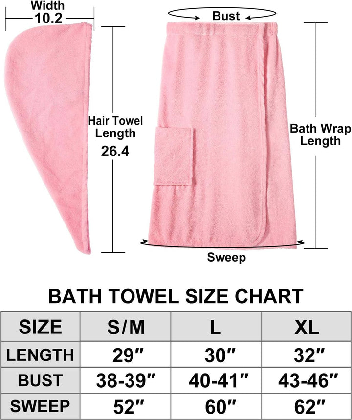 Women'S Spa Wrap & Hair Towel Body Wrap Adjustable Closure Bathrobe