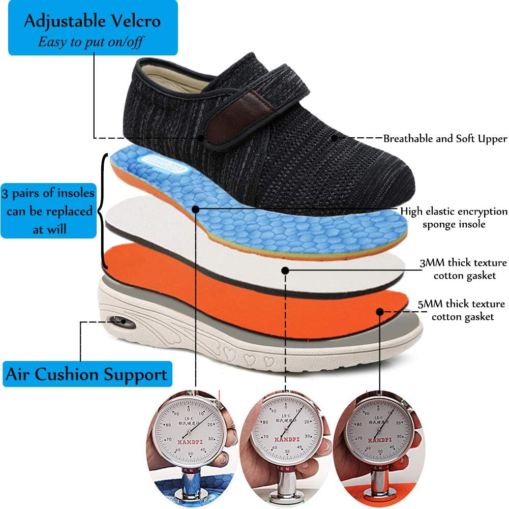 Women'S Extra Wide Shoes with Adjustable Strap Wide Width Sneakers Arthritis Edema Walking Shoes for Elderly Diabetic