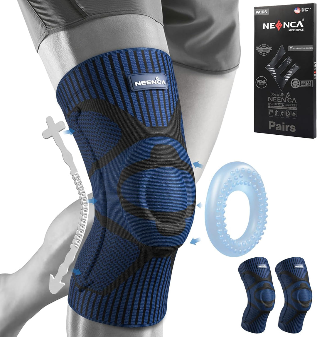 P4TC 2-Pack Knee Braces – Compression Support with Patella Gel & Stabilizers | For Joint Pain, Arthritis, ACL & Meniscus | FSA/HSA Approved