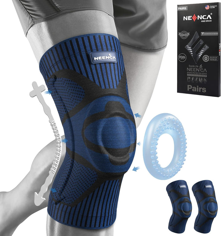 P4TC 2-Pack Knee Braces – Compression Support with Patella Gel & Stabilizers | For Joint Pain, Arthritis, ACL & Meniscus | FSA/HSA Approved