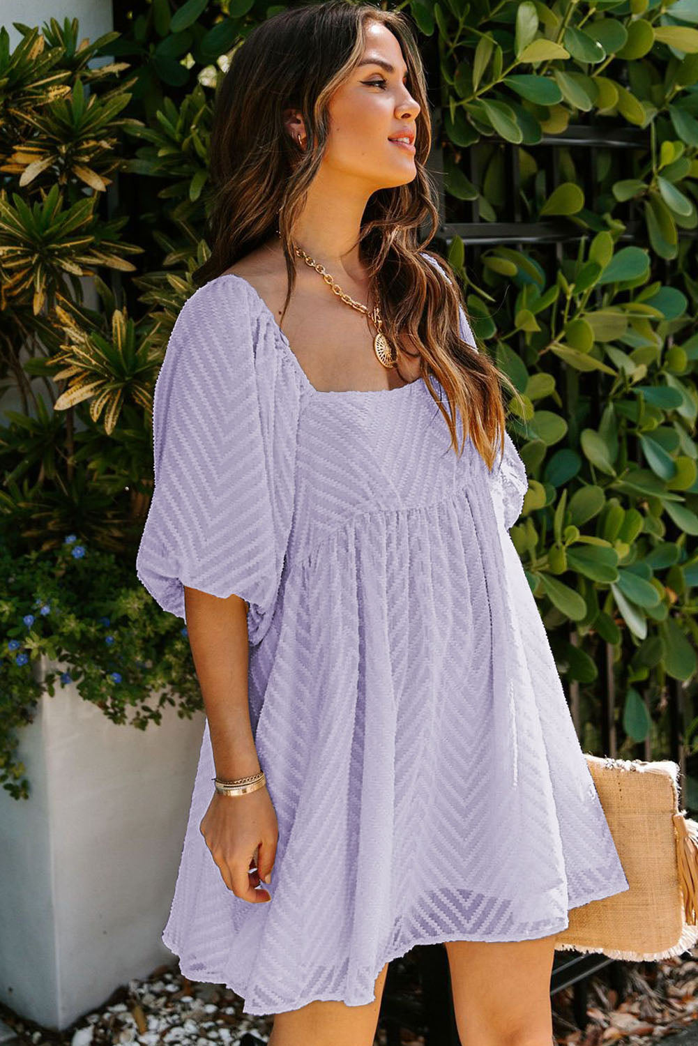 P4TC Square Neck Puff Sleeve Babydoll Mini Dress