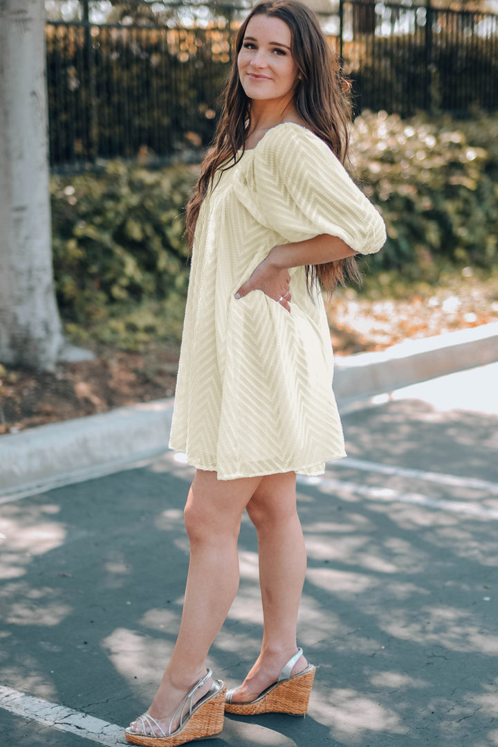 P4TC Square Neck Puff Sleeve Babydoll Mini Dress