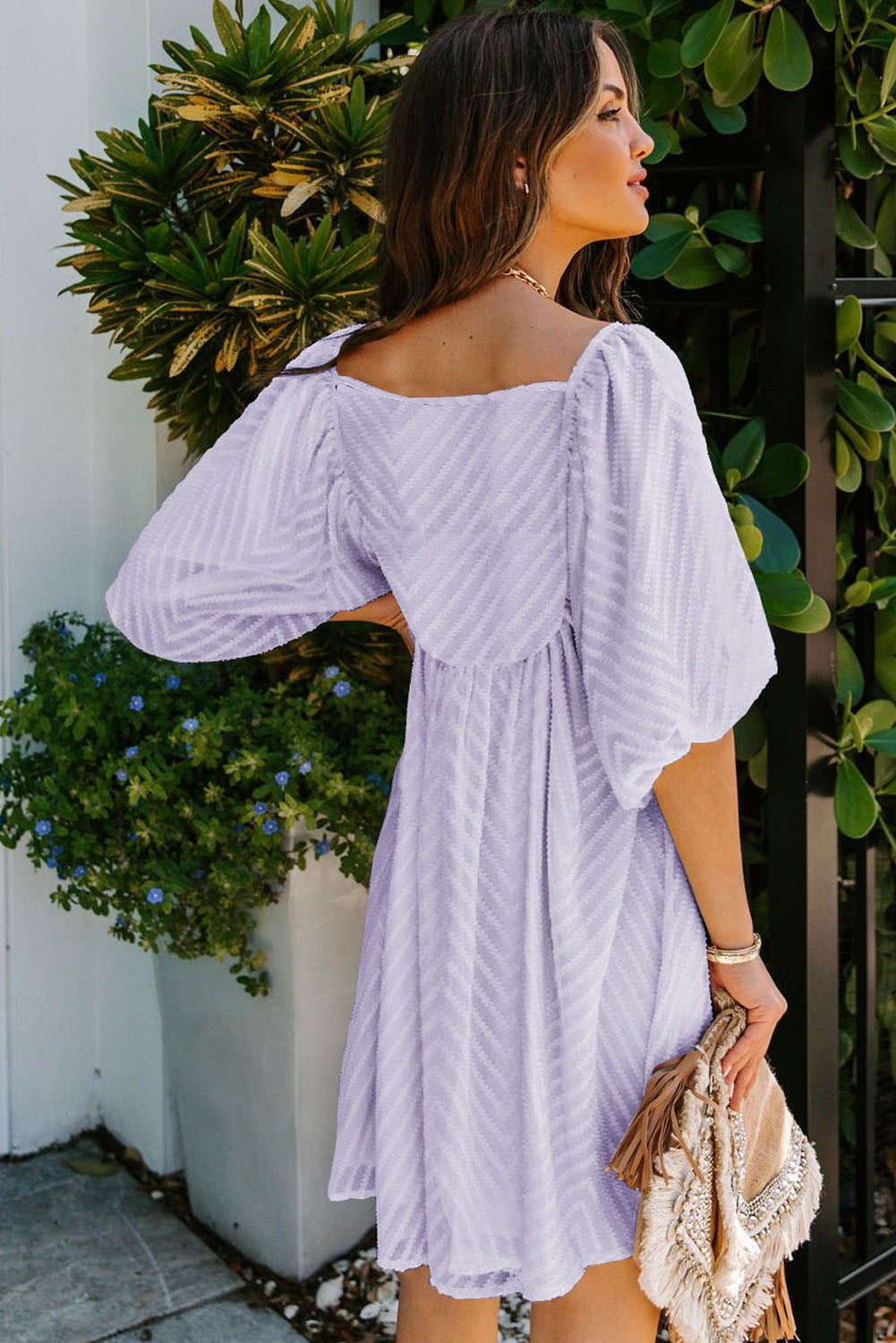 P4TC Square Neck Puff Sleeve Babydoll Mini Dress