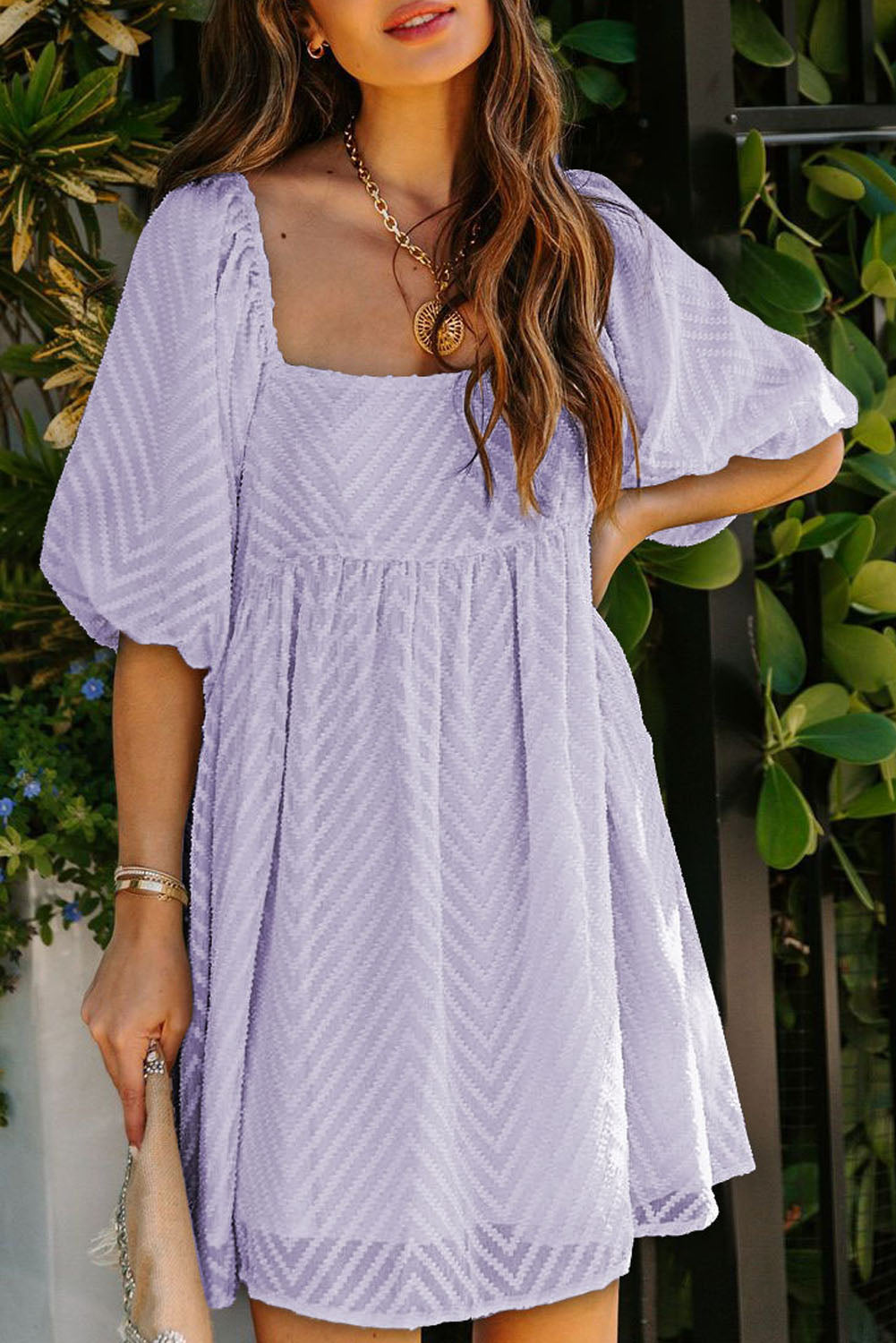 P4TC Square Neck Puff Sleeve Babydoll Mini Dress