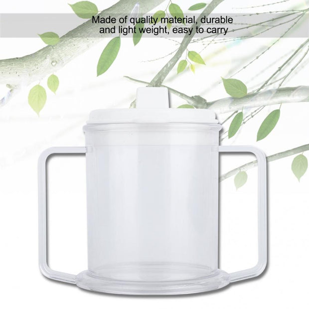 P4TC 450ml Clear Plastic Double Handle Drinking Spill Proof Mug For Disabled