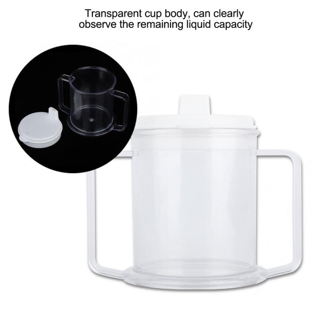 P4TC 450ml Clear Plastic Double Handle Drinking Spill Proof Mug For Disabled